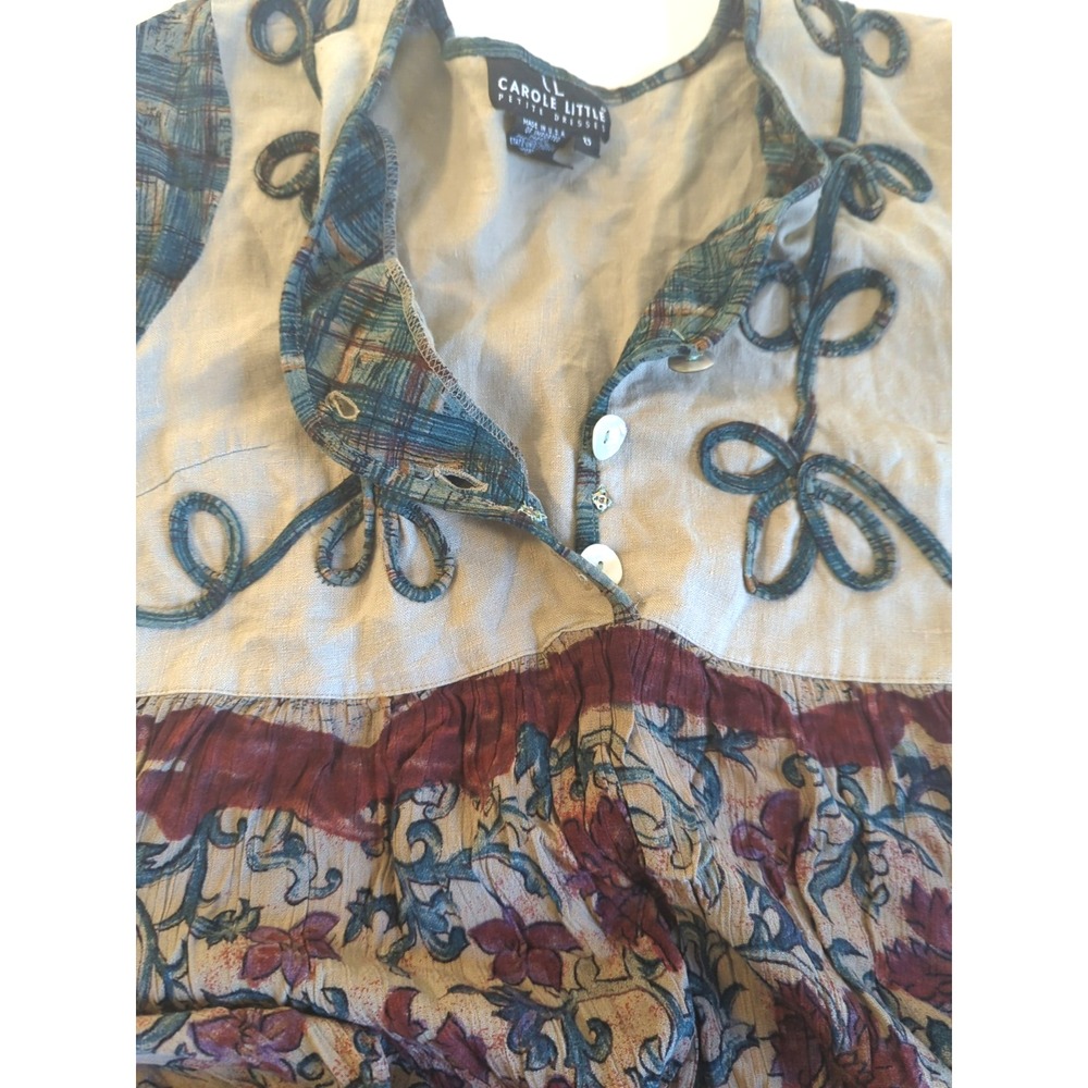VTG Carole Little Midi Dress 8 Empire Waist Linen Blend Boh0 Hippie Retro Cottag